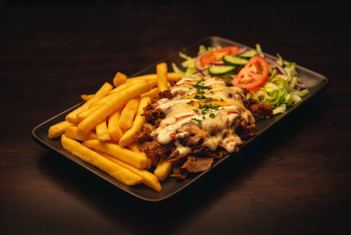Lamb Shawarma with cheese and chips